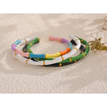 Colorful Enamel Bamboo Cuff – Gold Plated Stainless Steel