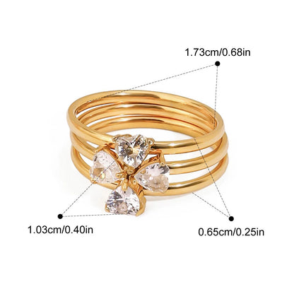 3pcs Set High Quality Stainless Steel Heart Ring PVD Plated