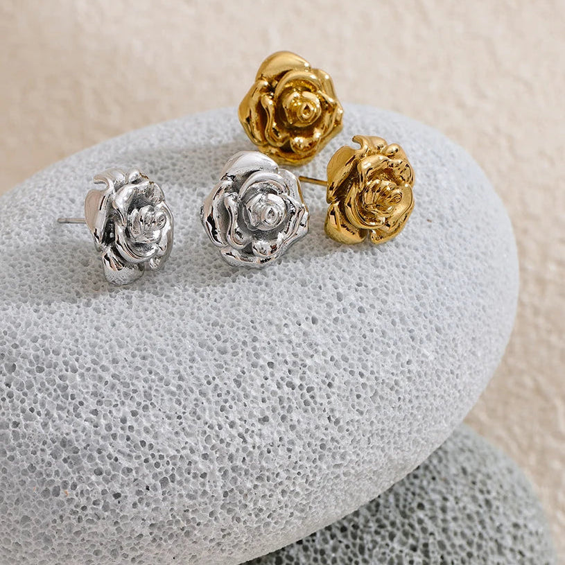 Gold Plated Rose Flower Waterproof Daily Stud Earrings for Women