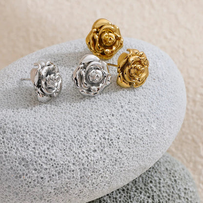 Gold Plated Rose Flower Waterproof Daily Stud Earrings for Women