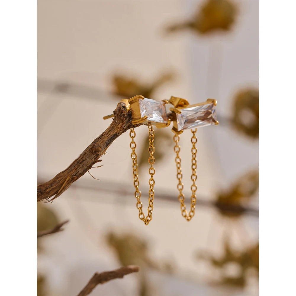 Tarnish-Free Gold Plated Drop Earrings – Shiny Cubic Zirconia Gemstones