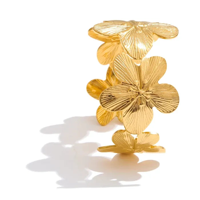 Luxe Jewels Waterproof 18K Golden Plated Stainless Steel Flower Bracelet Bangle Daily Wear Fashion Trendy Jewelry
