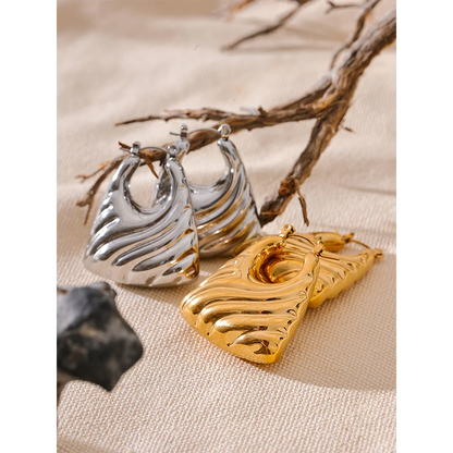 Stainless Steel Hollow Chunky Hoop Earrings Gold Silver Color Waterproof Jewelry for Women