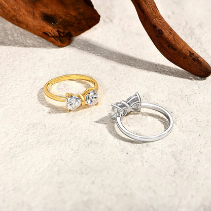 Luxe Jewels Valentine's Day Uniting Hearts 925 Sterling Silver Moissanite Ring (2pcs 0.8ct Heart-cut D VVS1)