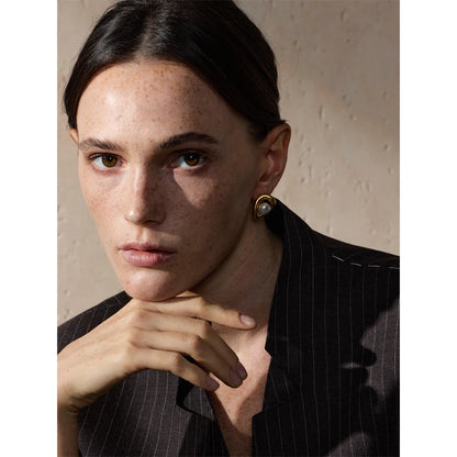 Gold Plated Tarnish-Free Hollow Oval Pearl Stud Earrings – Elegant Jewelry