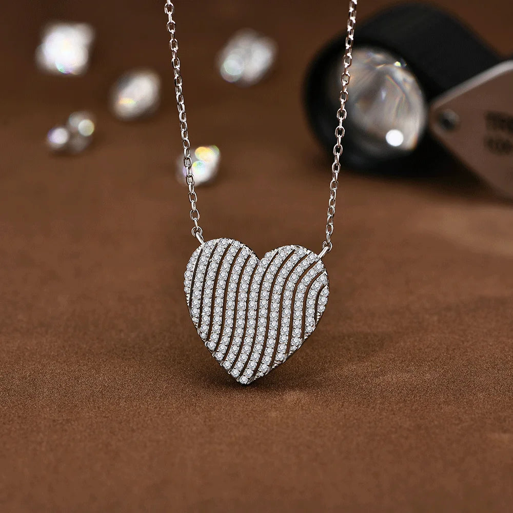 Luxe Jewel Moissanite Necklace for Women Heart Shaped 925 Sterling Silver Fine Jewelry