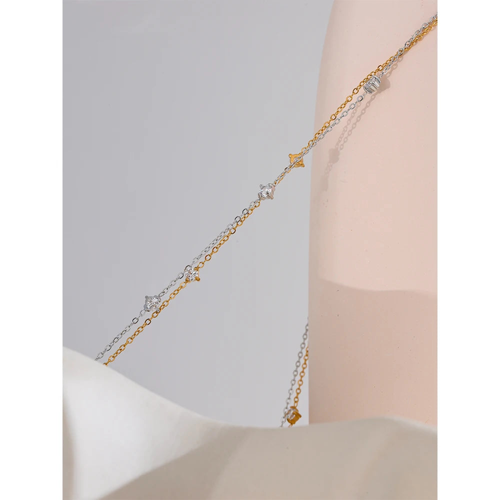 Cubic Zirconia Jewelry Set – Stainless Steel Necklace - Bracelet & Anklet