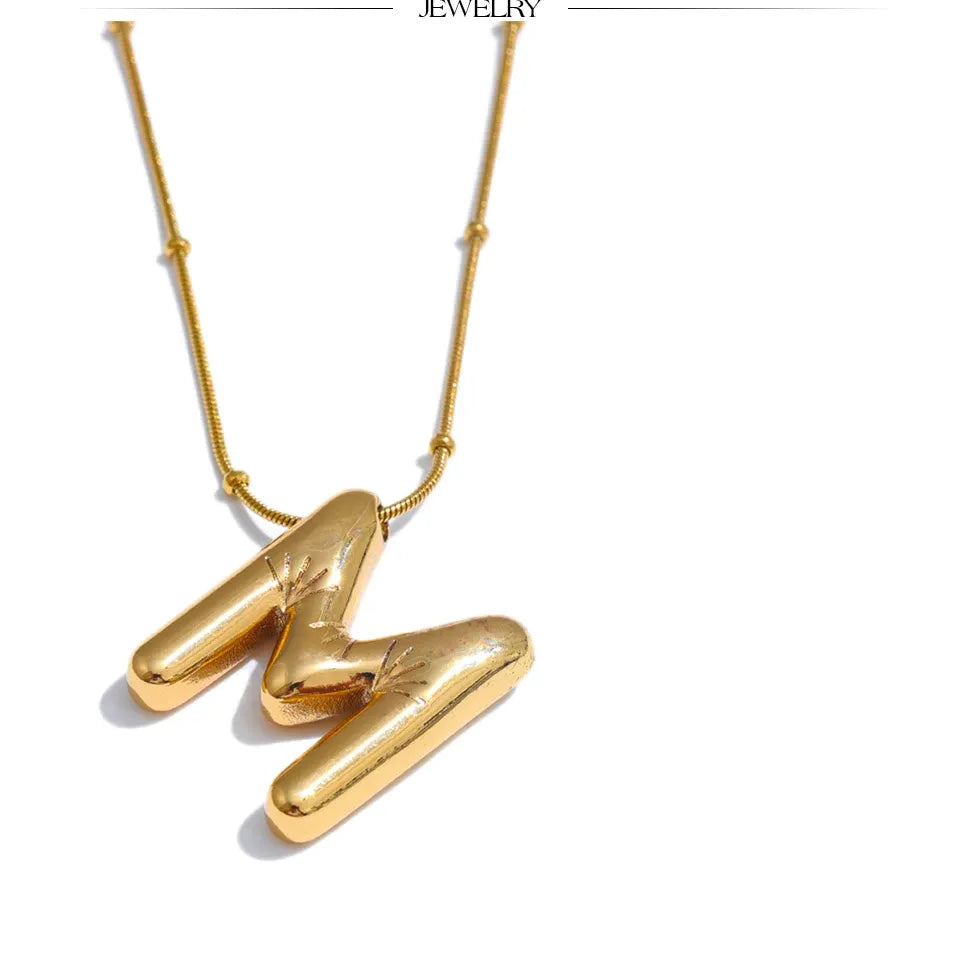 Waterproof 26 English Letter Initial Name Pendant Necklace Stainless Steel 18K PVD Plated A to Z Charm Jewelry Wholesale