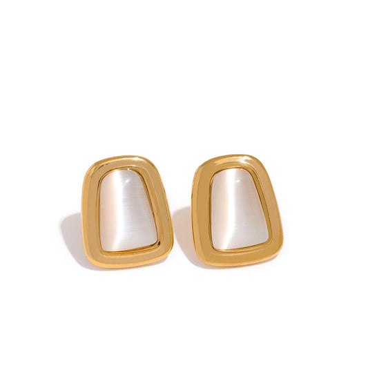 Square Opal Stainless Steel Stud Earrings – Elegant Jewelry