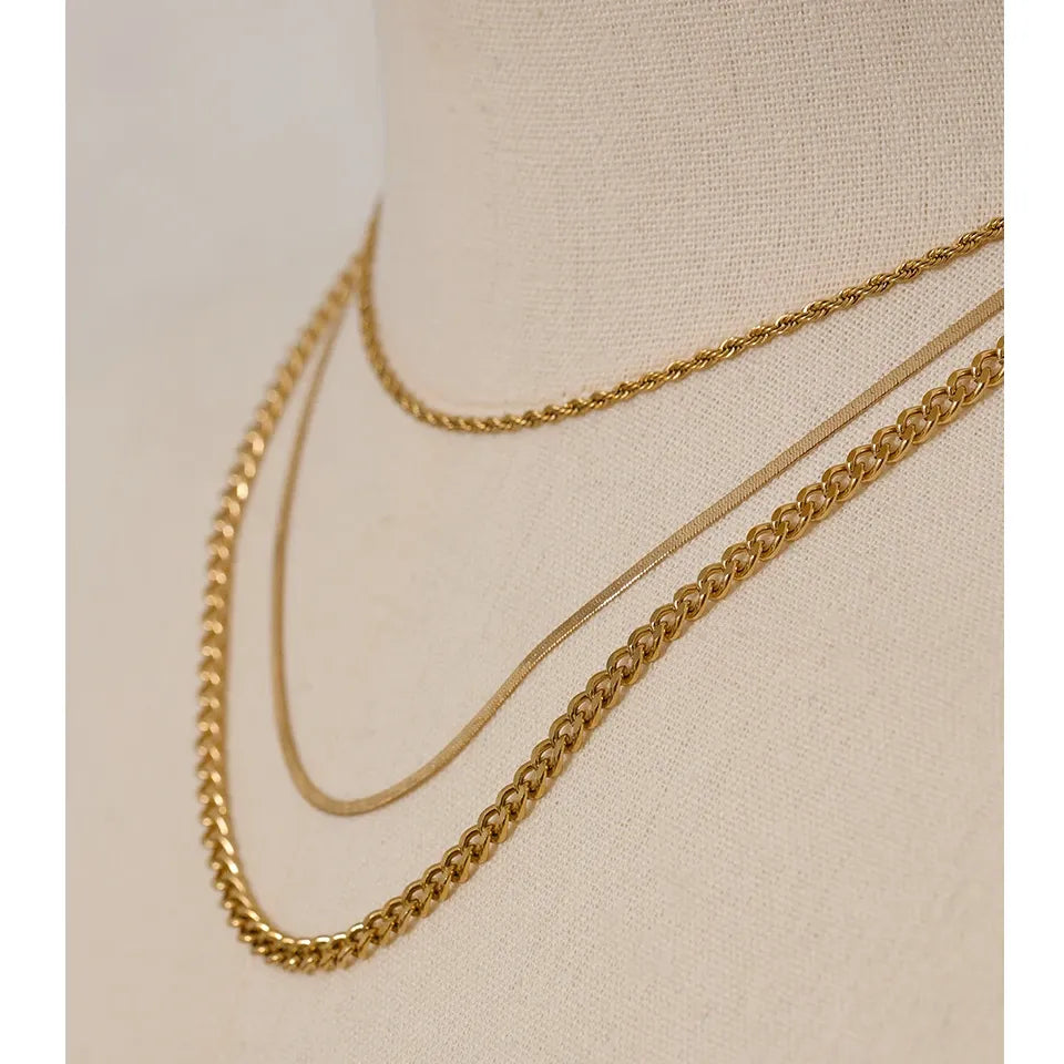 Stylish Golden Necklace Set – Durable Stainless Steel Layers