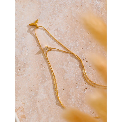 Elegant Double Layer Fishtail Necklace with Zircon Pendant – Gold Plated