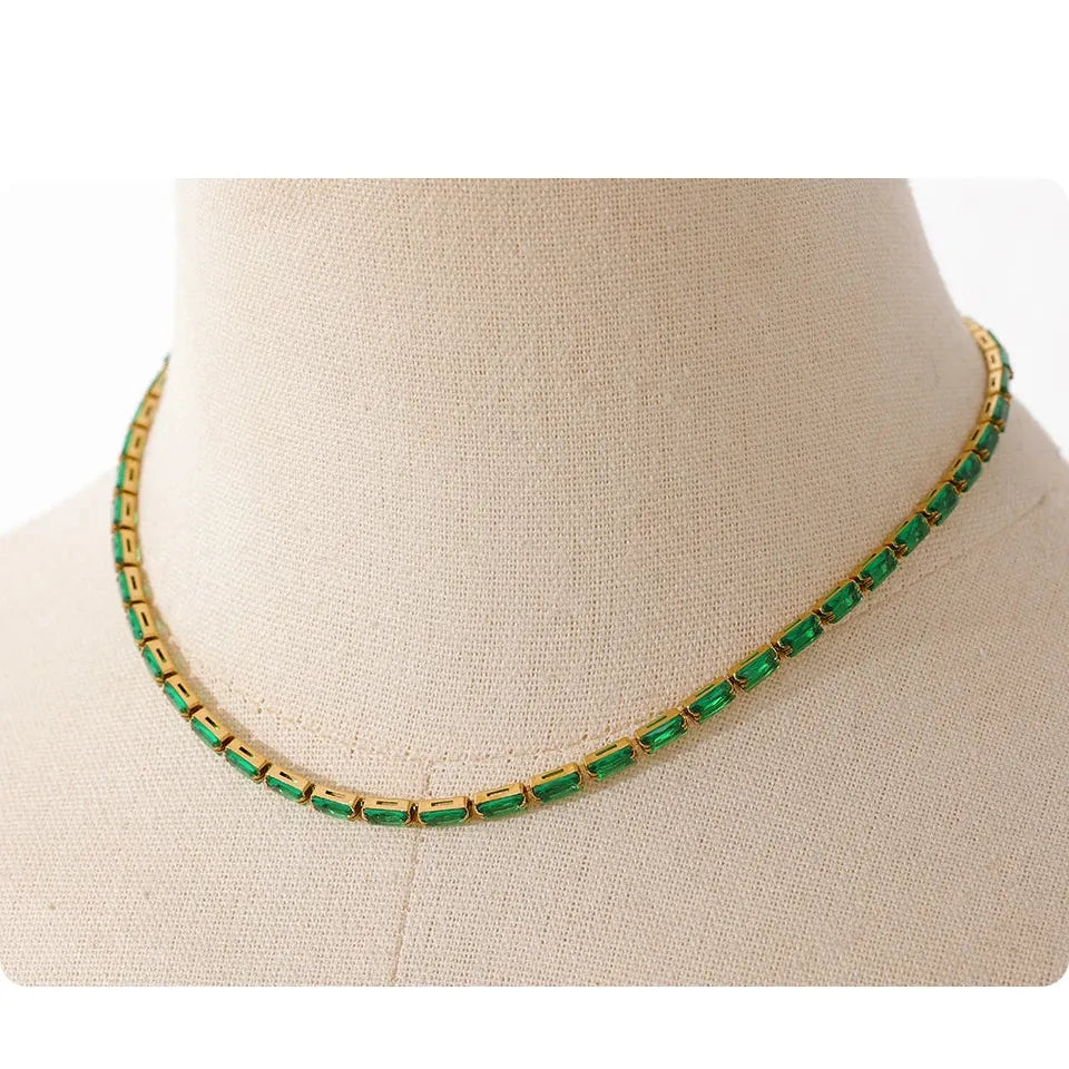 Luxury White & Green CZ Necklace Bracelet Set – Gold Plated Design