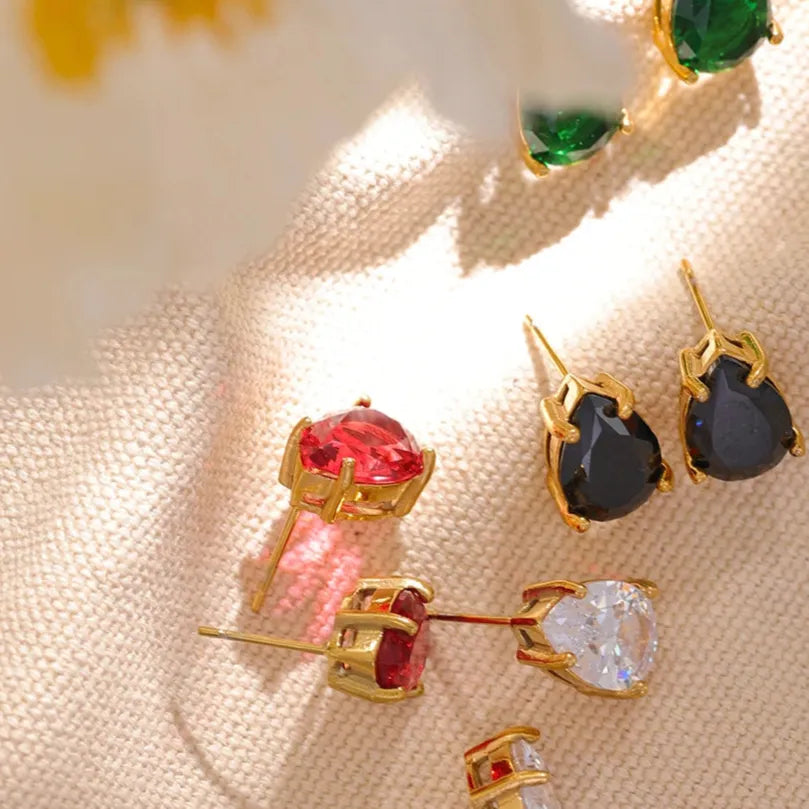 Water Drop CZ Stud Earrings – 18K PVD Gold Plated Tarnish Free Jewelry