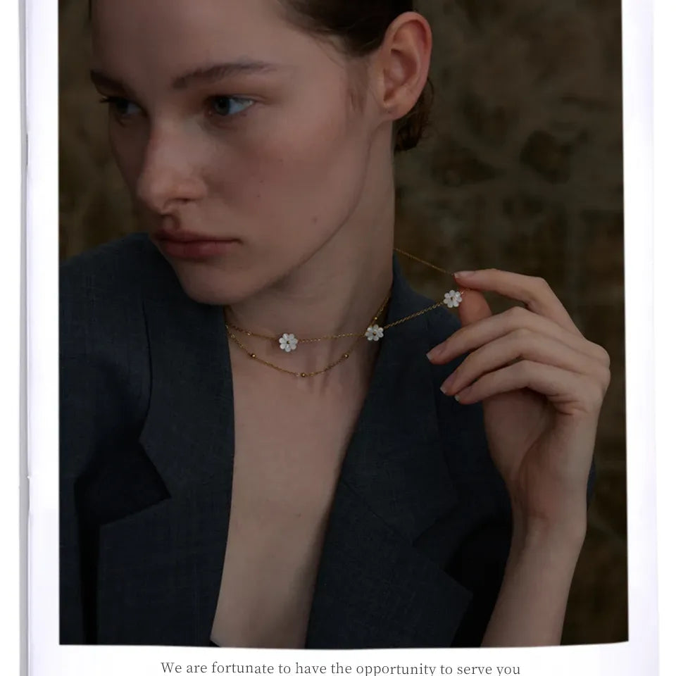 Double Layer Shell Flower Necklace & Anklet – Gold-Plated Plant Charm Jewelry