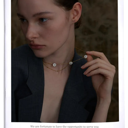 Double Layer Shell Flower Necklace & Anklet – Gold-Plated Plant Charm Jewelry