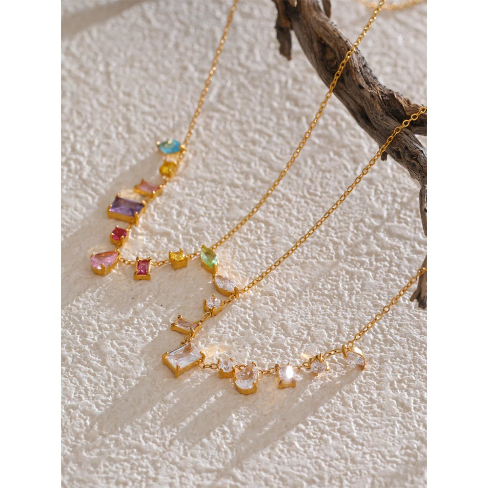 Colorful Cubic Zirconia Pendant Necklace Trendy Stainless Steel High Quality Jewelry