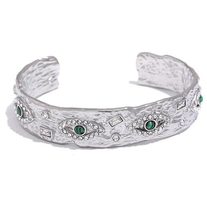 Eye Charm Zircon Cuff – 60mm Gold Plated Stainless Steel Bracelet