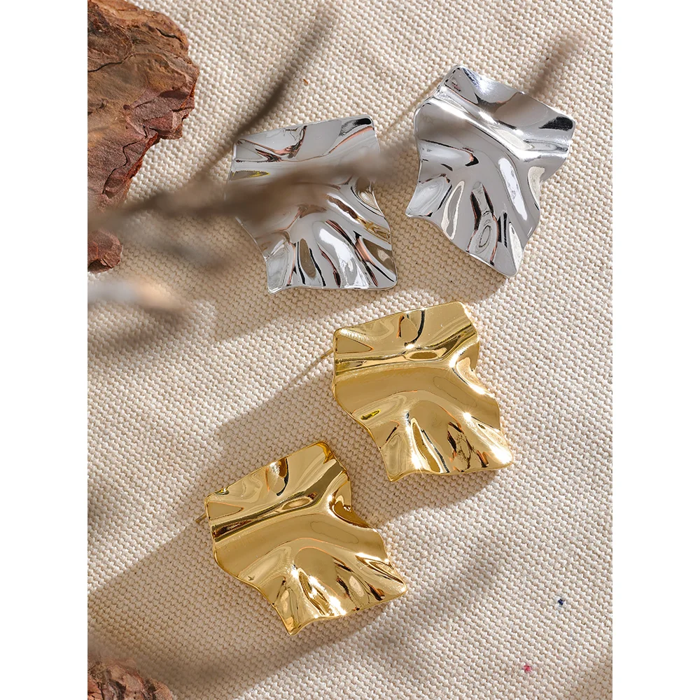 Stainless Steel Big Stud Earrings Waterproof Trendy Metal Jewelry