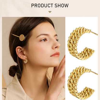 Triple Hoop Earring For Women, Rope Twist Open Hoops, Danity Fashion Stainless Steel Jewelry, No Fade