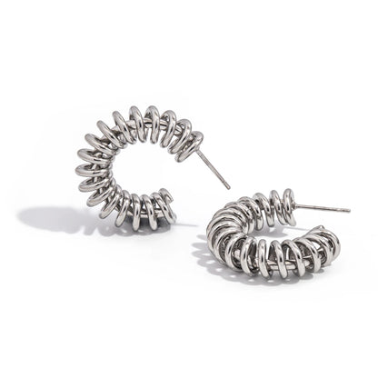 Creative Golden Color Metal Spring Chunky Hoop Earrings for Women - 18K Gold Plated Stainless Steel Jewelry