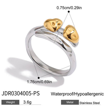 Two Color Heart Love Open Ring Stainless Steel Finger Jewelry Waterproof Geometric Adjustable Rings For Women