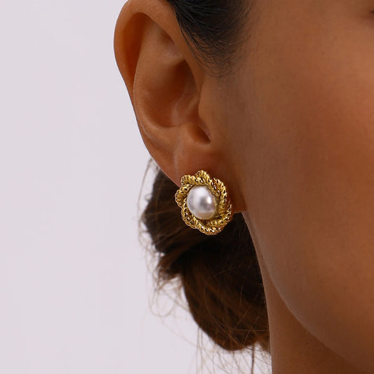 Uworld Exquisite Pearl Flower Fried Dough Twists Edge Earrings Lady Jewelry Gifts to Her Party Festival Jewelry