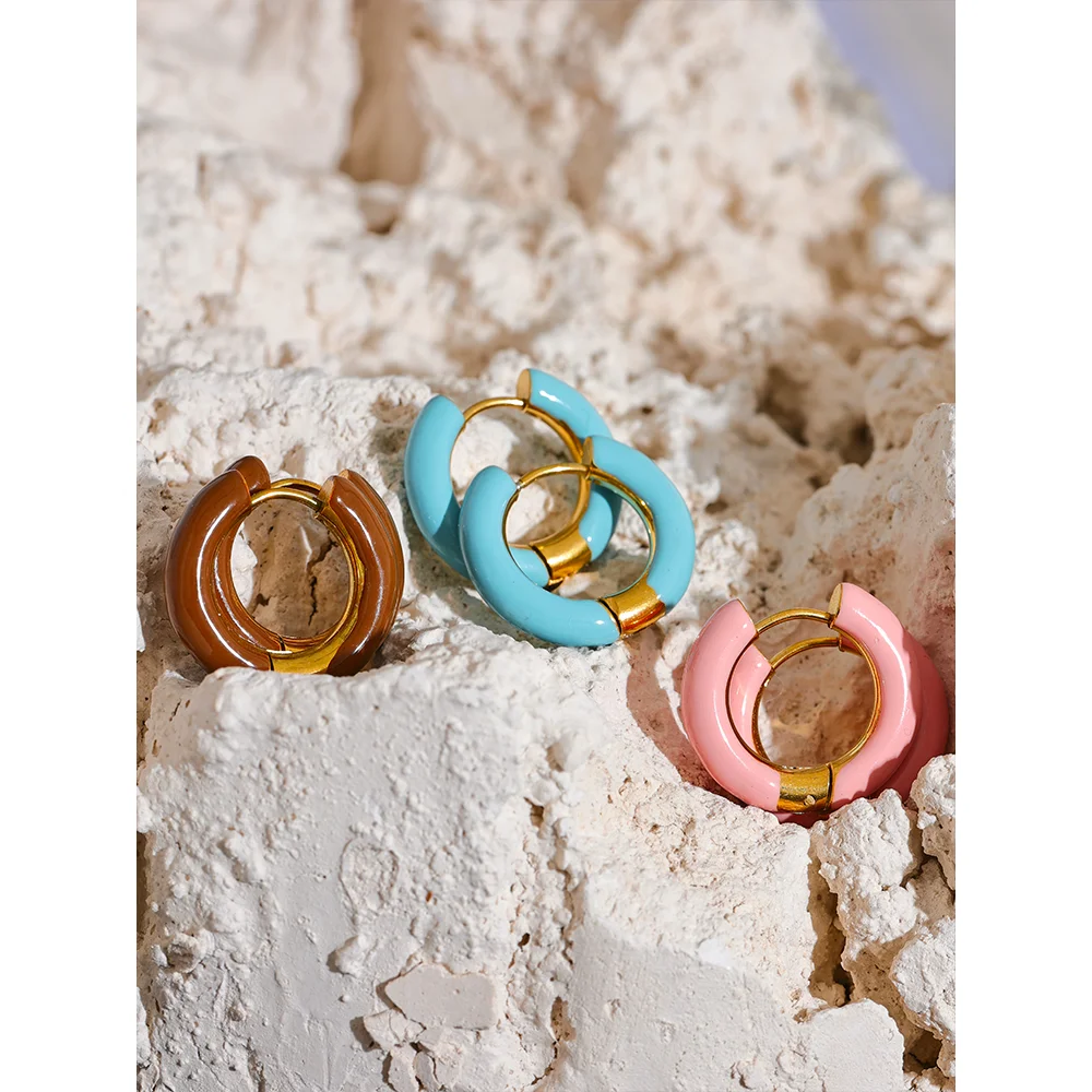 Gold Plated Tarnish Resistant - 20mm Candy Color Enamel Hoop Earrings