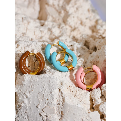 Gold Plated Tarnish Resistant - 20mm Candy Color Enamel Hoop Earrings