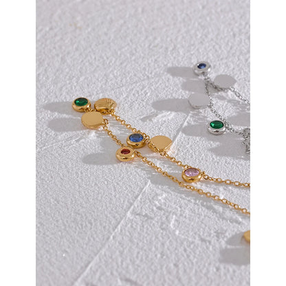 Colorful CZ Shell Anklet – Trendy Gold-Plated Stainless Steel