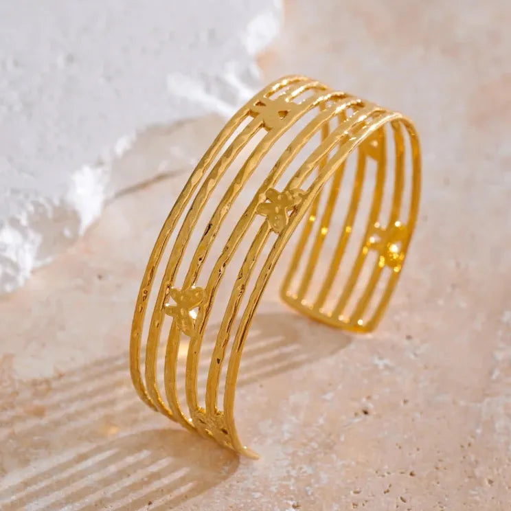 Butterfly Cuff Bracelet – Gold-Plated Stainless Steel Wide Open Bangle