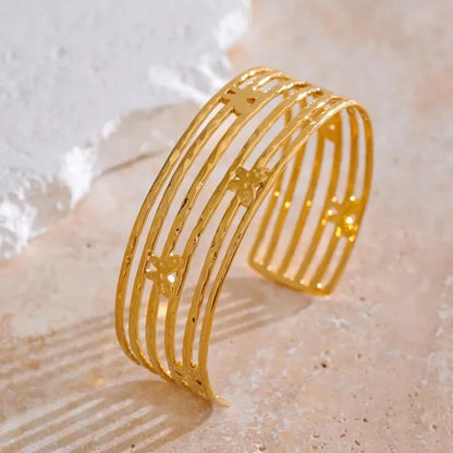 Butterfly Cuff Bracelet – Gold-Plated Stainless Steel Wide Open Bangle