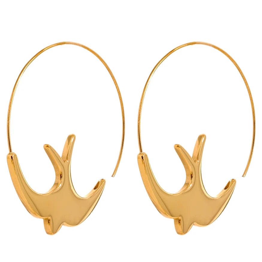 New Stainless Steel Bird Thin Hoop Earrings for Women Hypoallergenic Minimalist Metal Jewelry