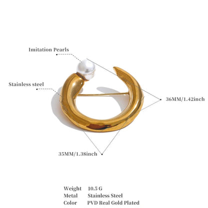 U-Shape Pearl Brooch Pin – Gold Plated Stainless Steel Accessory