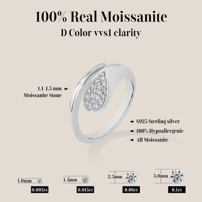 Luxe Jewels Adjustable Size - Retro Design Moissanite Ring - DVVS1 S925 Sterling Silver Jewelry