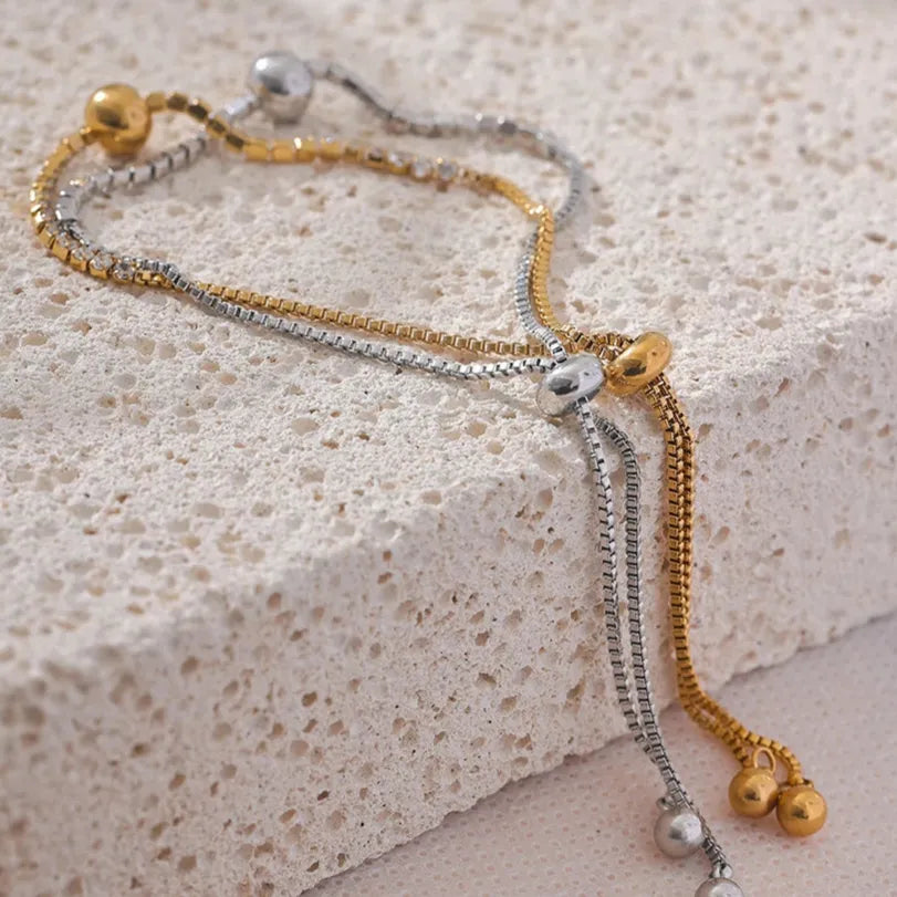 2MM Adjustable CZ Charm Bracelet – Gold Stainless Steel 18K Plated Waterproof