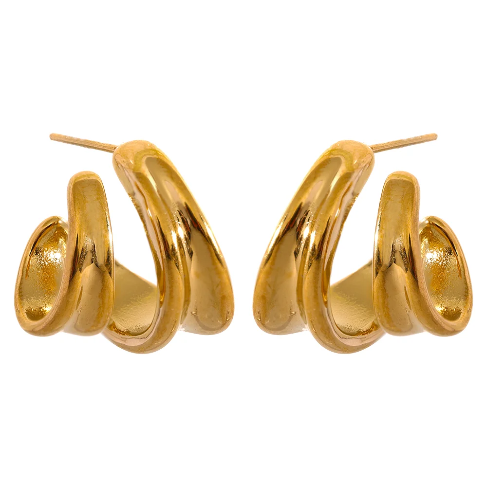 Waterproof Stainless Steel Geometric Huggie Earrings for Women - 18K Gold PVD Plated Jewelry