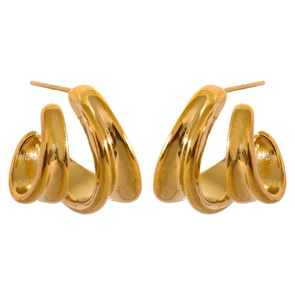 Waterproof Stainless Steel Geometric Huggie Earrings for Women - 18K Gold PVD Plated Jewelry