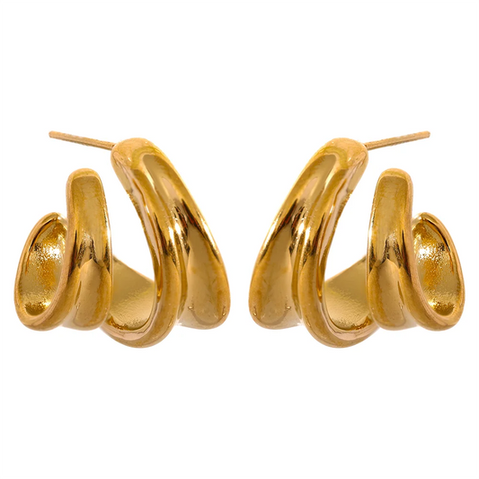 Waterproof Stainless Steel Geometric Huggie Earrings for Women - 18K Gold PVD Plated Jewelry