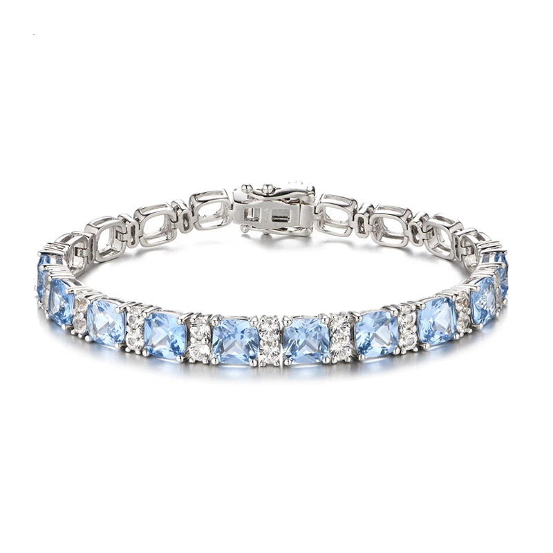 Luxe Jewels 925 Silver Jewelry Original 1 Carat Lab Gemstones Blue Spinel Sapphire Pink Corundum Bracelet Tennis Bracelets