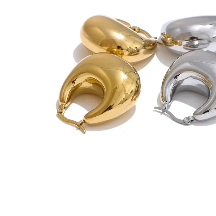 High Quality Stainless Steel Glossy Smooth Metal Chunky Hollow Hoop Earrings 18K Real Gold PVD Plated Jewelry