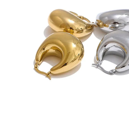 High Quality Stainless Steel Glossy Smooth Metal Chunky Hollow Hoop Earrings 18K Real Gold PVD Plated Jewelry