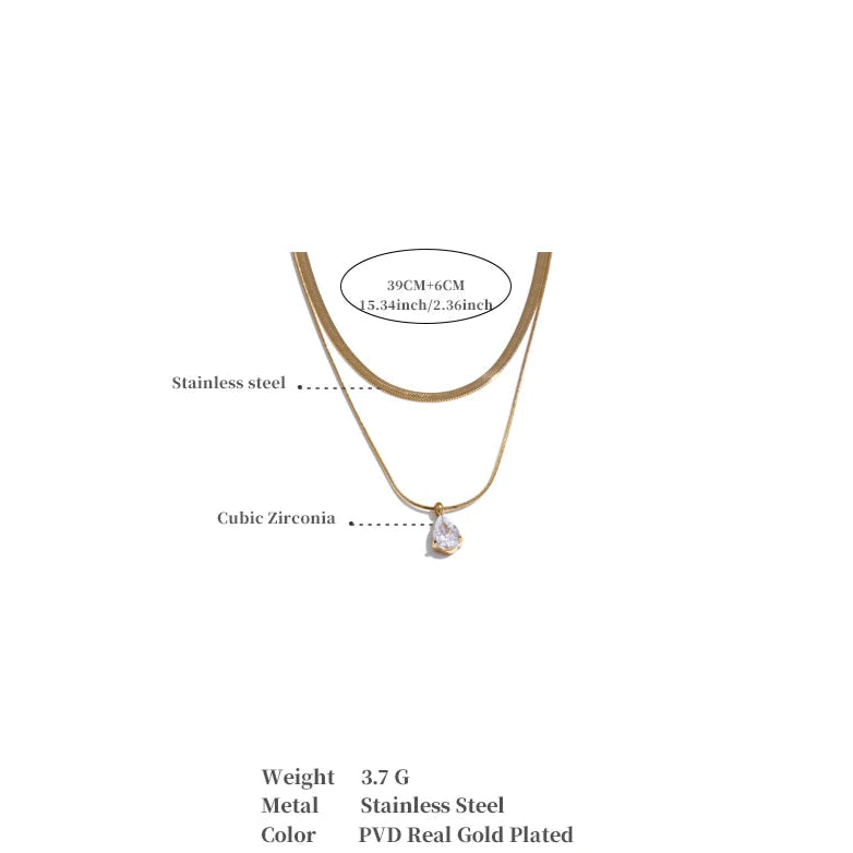 Double Layer Water Drop Pendant 18K Gold Plated Necklace