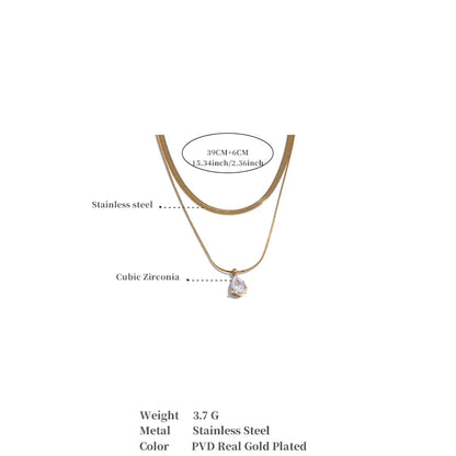 Double Layer Water Drop Pendant 18K Gold Plated Necklace
