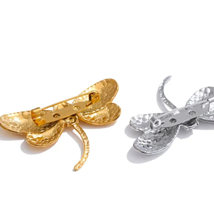 Dragonfly Brooch – Waterproof Gold-Plated Stainless Steel Pin