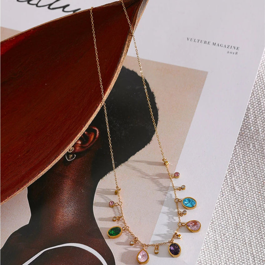 Colorful Luxury Necklace – Sparkling Cubic Zirconia Gemstone Jewelry Gift