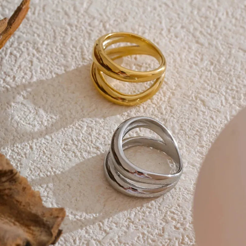 Luxe Jewels Stainless Steel Double Layer Cast Ring - 18K Real Gold Plated Waterproof Jewellery