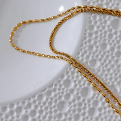 Chic Beaded Double Layer Necklace – Gold Stainless Steel Collar