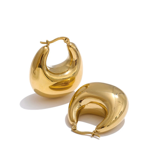 High Quality Stainless Steel Glossy Smooth Metal Chunky Hollow Hoop Earrings 18K Real Gold PVD Plated Jewelry