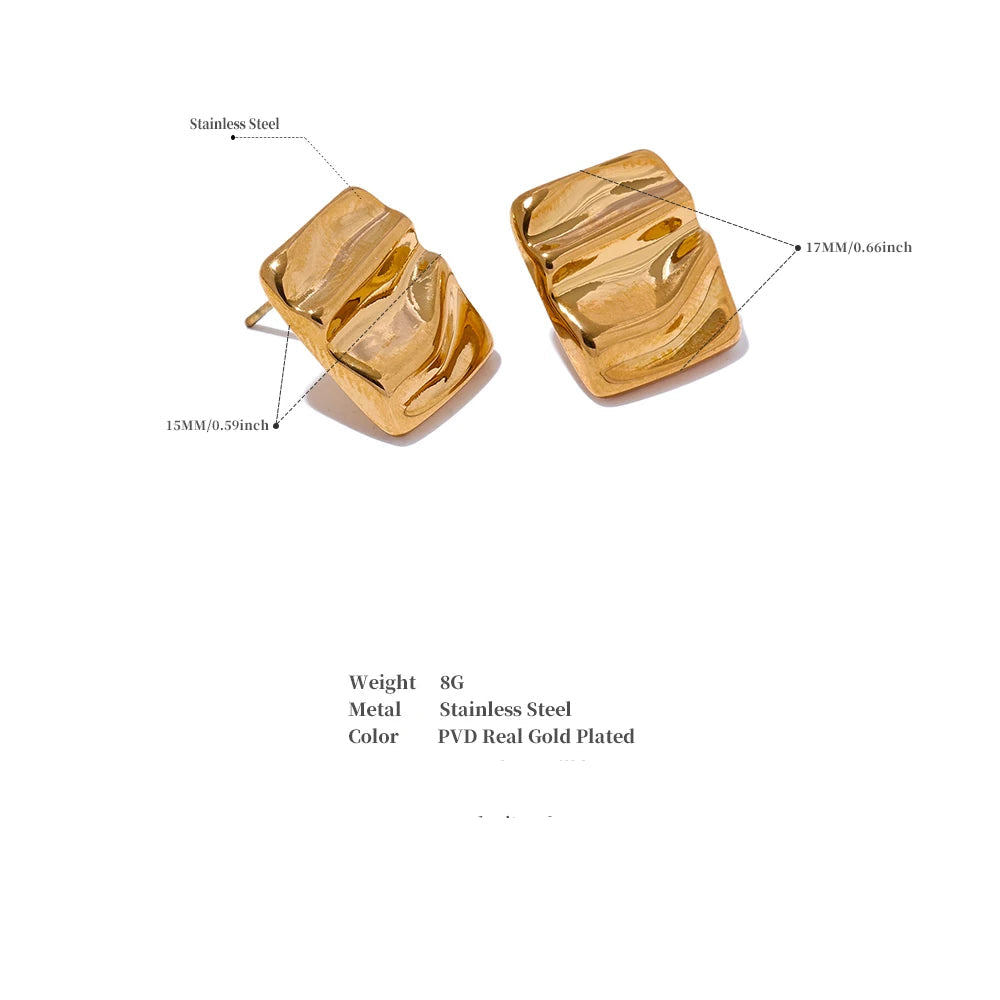 Minimalist Stainless Steel Square Small Daily Stud Earrings Stainless Steel Textured Trendy Jewelry