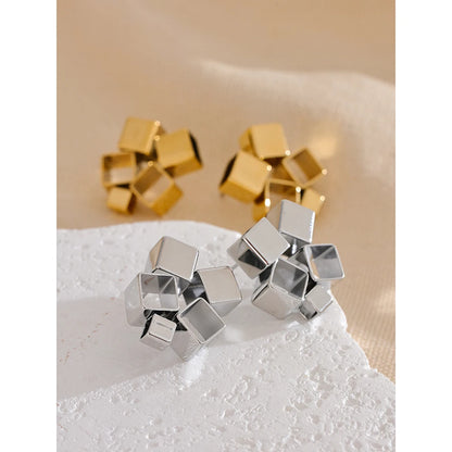 Stylish Unique Creative Square Hollow Stud Earrings for Women Distinctive Chic Jewelry
